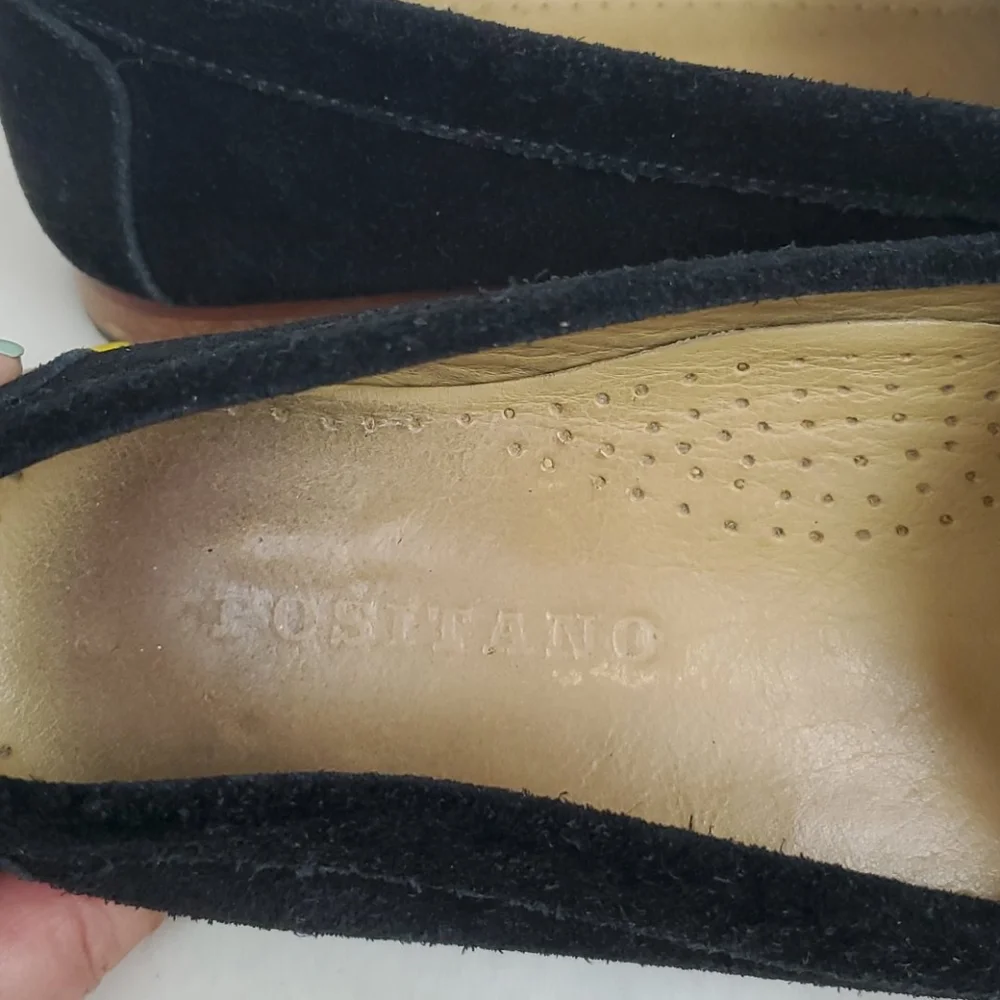 Positano suede shoes made in Italy loafers black slip on women size 40